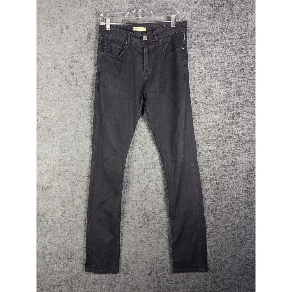 Versace Jeans Skinny Fit Mens 31X36 Black High Rise Logo Casual Dark Wash